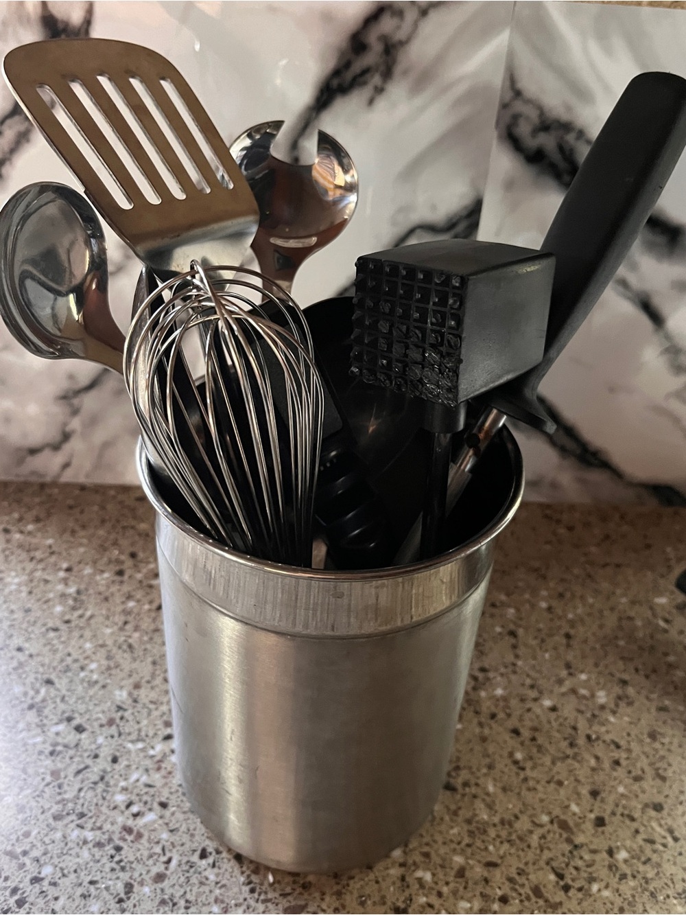 Stainless Steel Kitchen Utensil Holder with Utensils - Silver